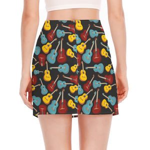 Colorful Guitar Pattern Print Side Slit Mini Skirt