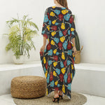 Colorful Guitar Pattern Print Silk V-Neck Kaftan Dress