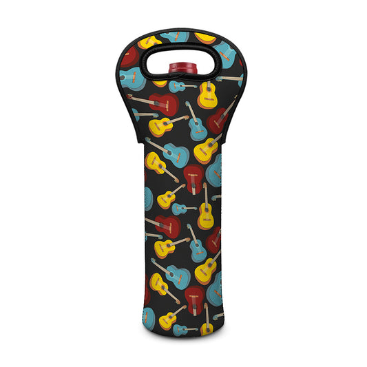 Colorful Guitar Pattern Print Single Neoprene Wine Tote