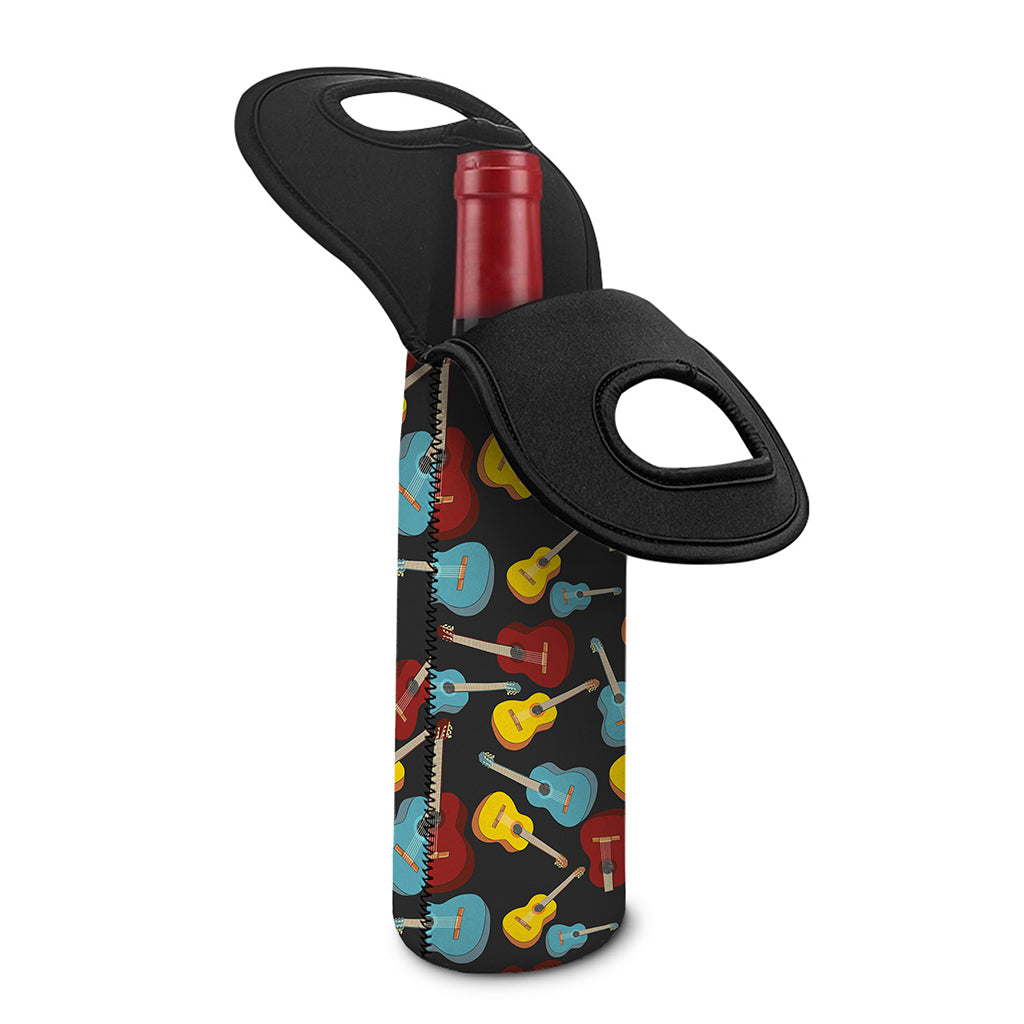 Colorful Guitar Pattern Print Single Neoprene Wine Tote