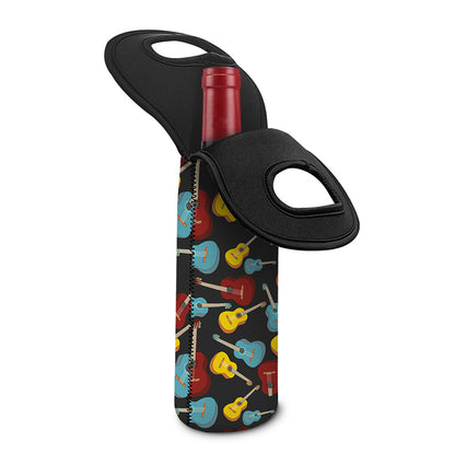 Colorful Guitar Pattern Print Single Neoprene Wine Tote