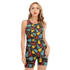 Colorful Guitar Pattern Print Sleeveless One Piece Swimsuit