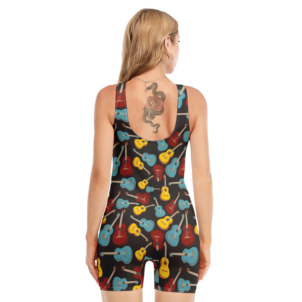 Colorful Guitar Pattern Print Sleeveless One Piece Swimsuit