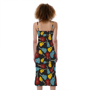 Colorful Guitar Pattern Print Slim Fit Midi Cami Dress