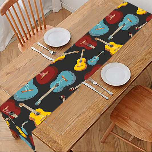 Colorful Guitar Pattern Print Table Runner
