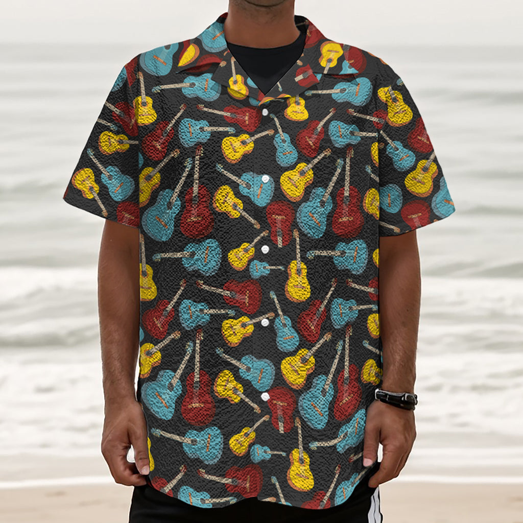 Colorful Guitar Pattern Print Textured Short Sleeve Shirt