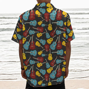 Colorful Guitar Pattern Print Textured Short Sleeve Shirt