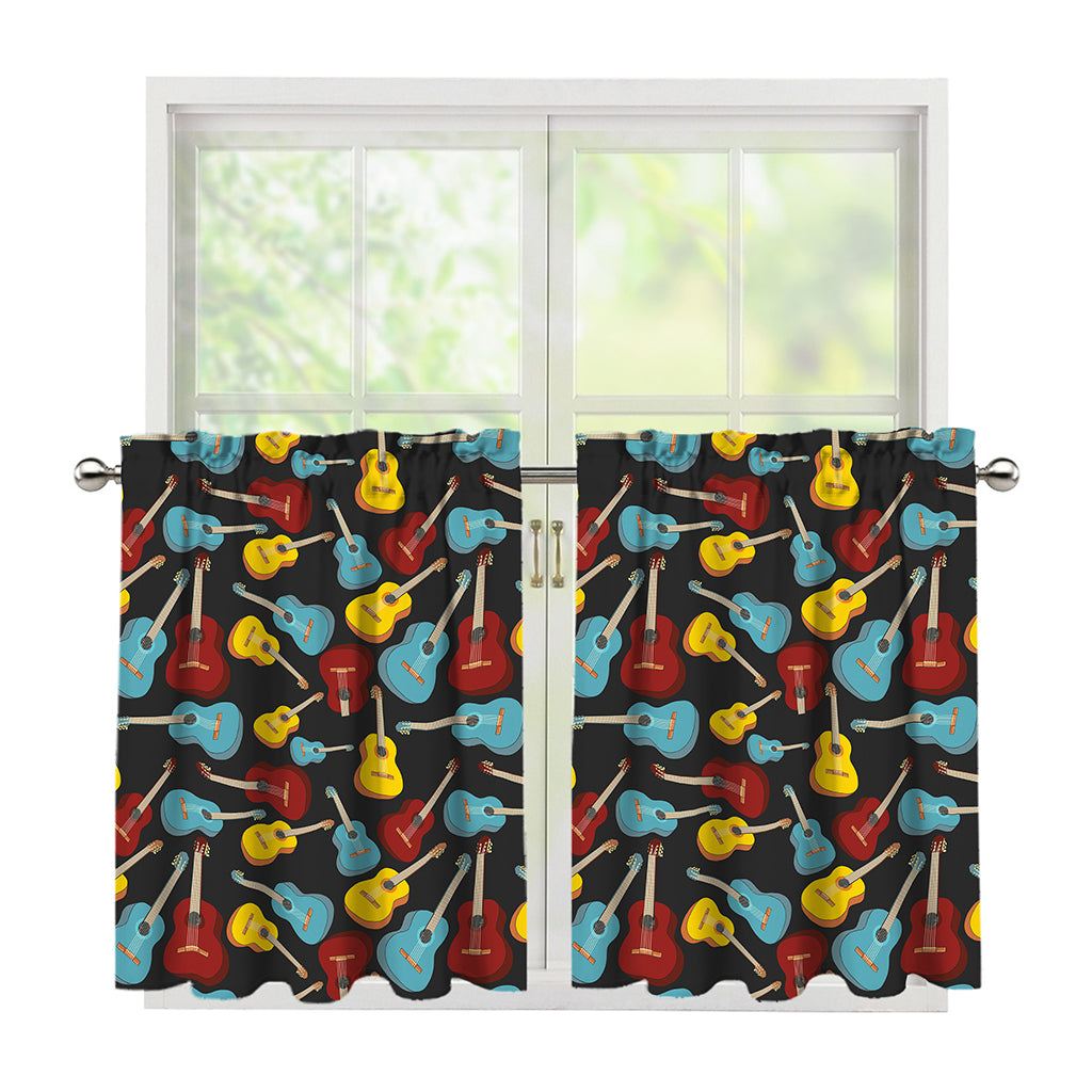 Colorful Guitar Pattern Print Tier Curtains