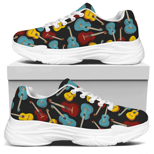Colorful Guitar Pattern Print White Chunky Shoes