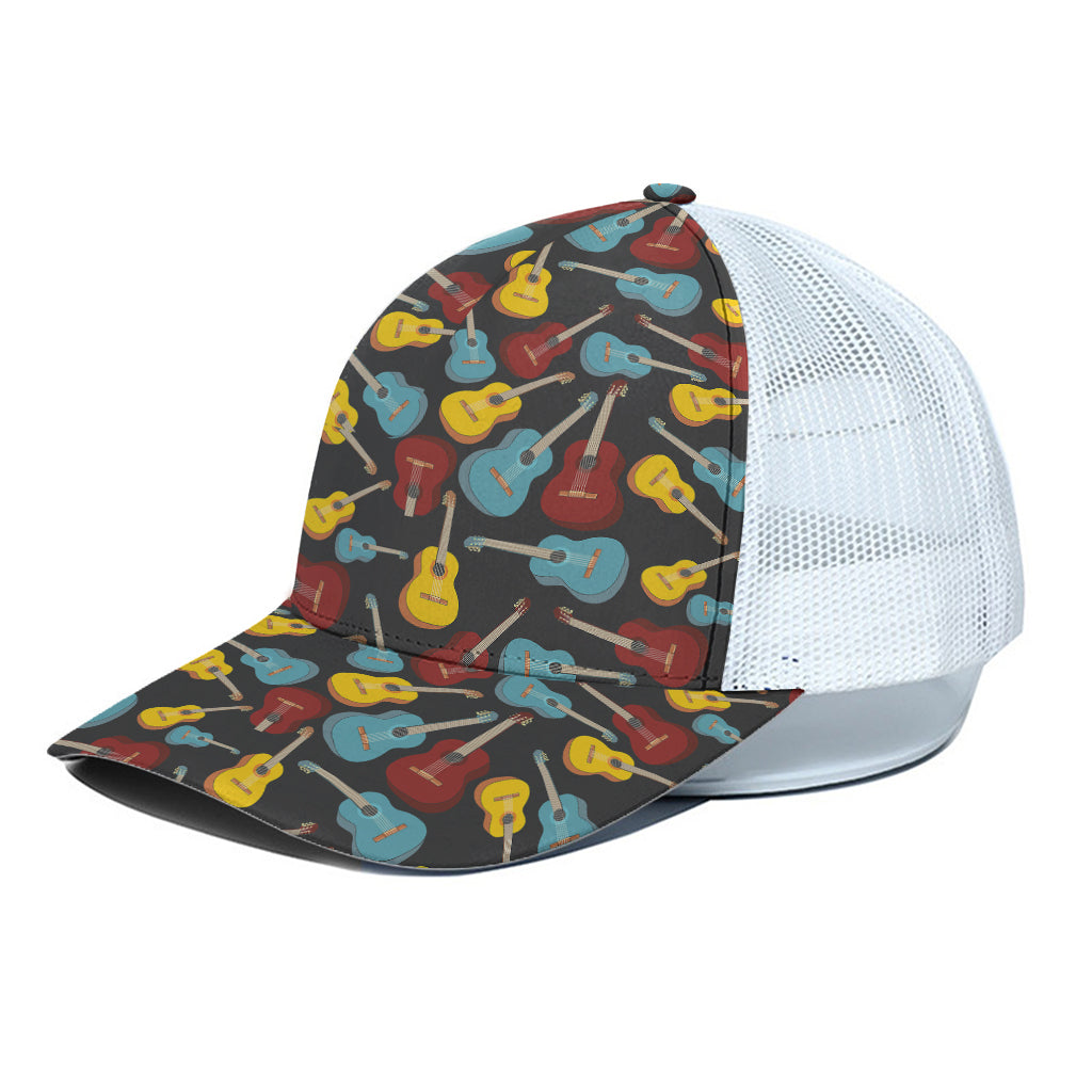 Colorful Guitar Pattern Print White Mesh Trucker Cap