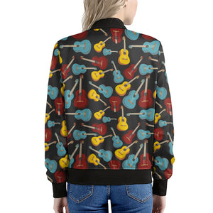 Colorful Guitar Pattern Print Women's Bomber Jacket