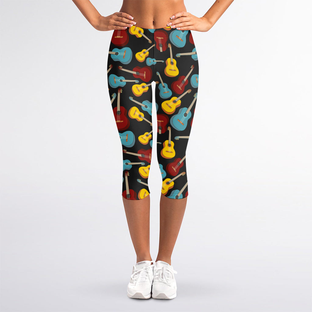 Colorful Guitar Pattern Print Women's Capri Leggings