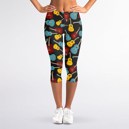 Colorful Guitar Pattern Print Women's Capri Leggings