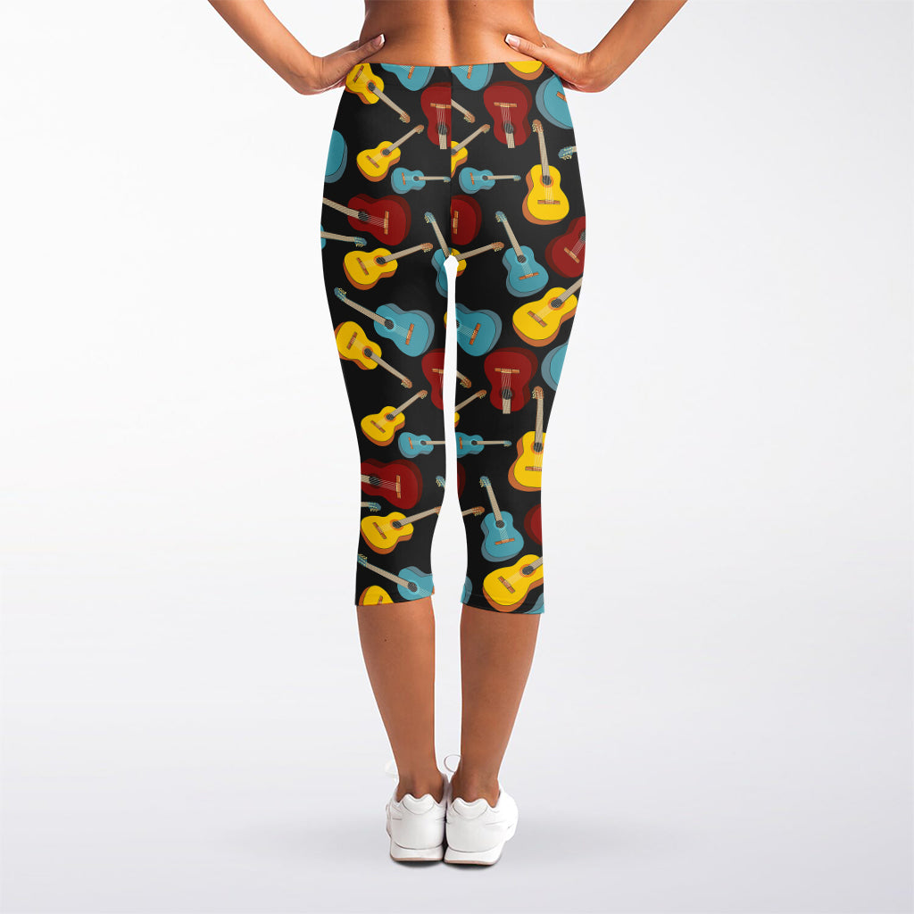 Colorful Guitar Pattern Print Women's Capri Leggings