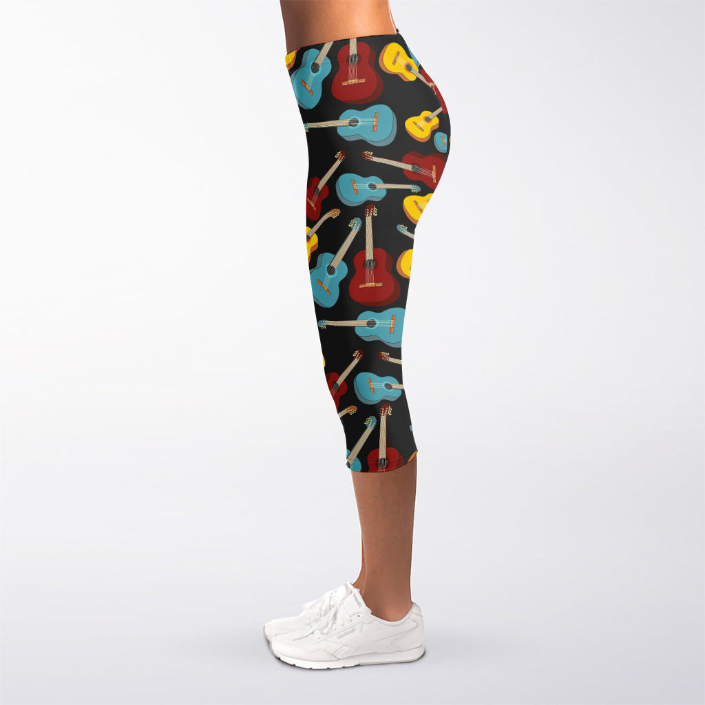 Colorful Guitar Pattern Print Women's Capri Leggings