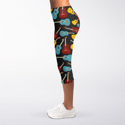 Colorful Guitar Pattern Print Women's Capri Leggings