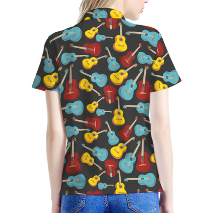 Colorful Guitar Pattern Print Women's Polo Shirt