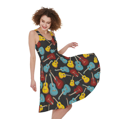 Colorful Guitar Pattern Print Women's Sleeveless Dress