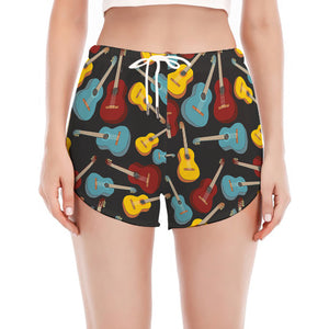 Colorful Guitar Pattern Print Women's Split Running Shorts