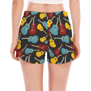 Colorful Guitar Pattern Print Women's Split Running Shorts