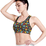 Colorful Guitar Pattern Print Women's Sports Bra
