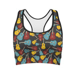 Colorful Guitar Pattern Print Women's Sports Bra