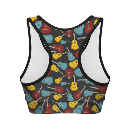 Colorful Guitar Pattern Print Women's Sports Bra