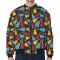 Colorful Guitar Pattern Print Zip Sleeve Bomber Jacket