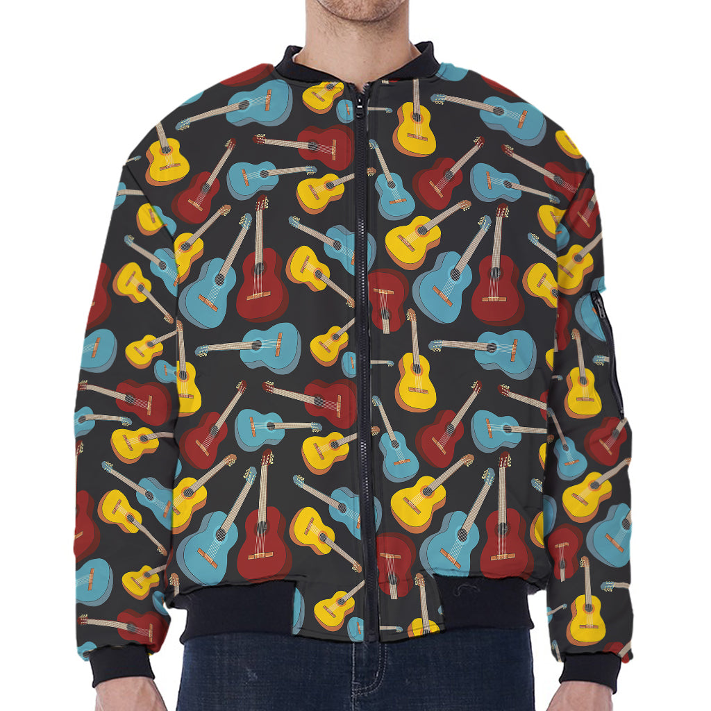 Colorful Guitar Pattern Print Zip Sleeve Bomber Jacket