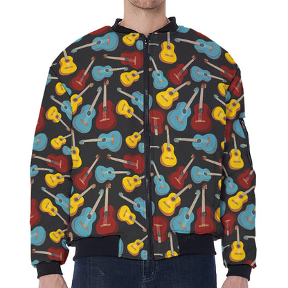 Colorful Guitar Pattern Print Zip Sleeve Bomber Jacket