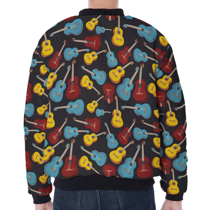 Colorful Guitar Pattern Print Zip Sleeve Bomber Jacket