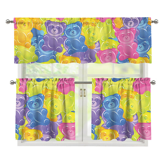 Colorful Gummy Bear Print 3 Piece Kitchen Curtains