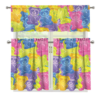 Colorful Gummy Bear Print 3 Piece Kitchen Curtains