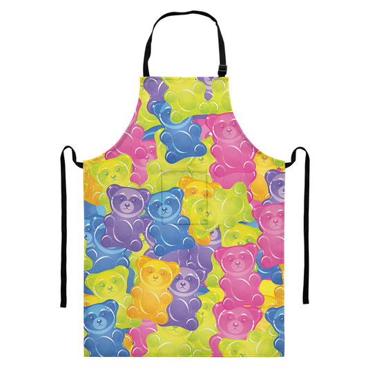 Colorful Gummy Bear Print Bib Apron With Pocket