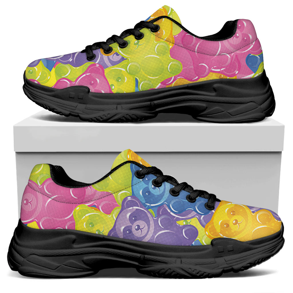 Colorful Gummy Bear Print Black Chunky Shoes