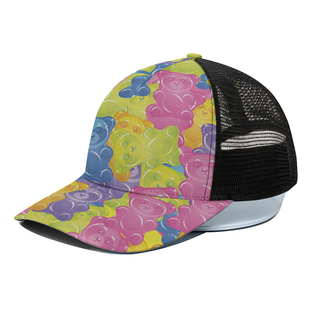 Colorful Gummy Bear Print Black Mesh Trucker Cap