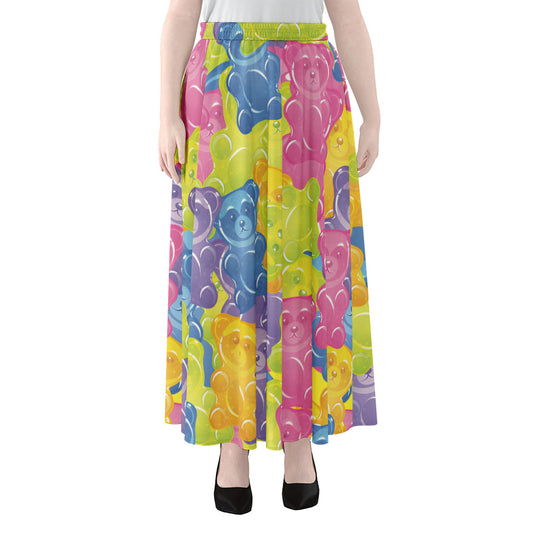 Colorful Gummy Bear Print Chiffon Maxi Skirt