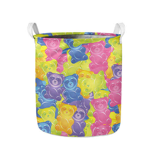 Colorful Gummy Bear Print Collapsible Laundry Basket