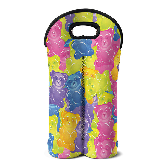Colorful Gummy Bear Print Double Neoprene Wine Tote