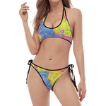 Colorful Gummy Bear Print Halter Scoop Tie Side Bikini