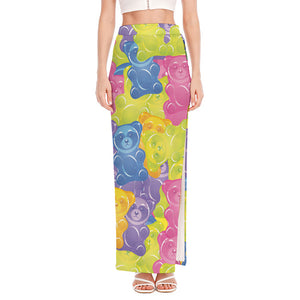 Colorful Gummy Bear Print High Slit Maxi Skirt