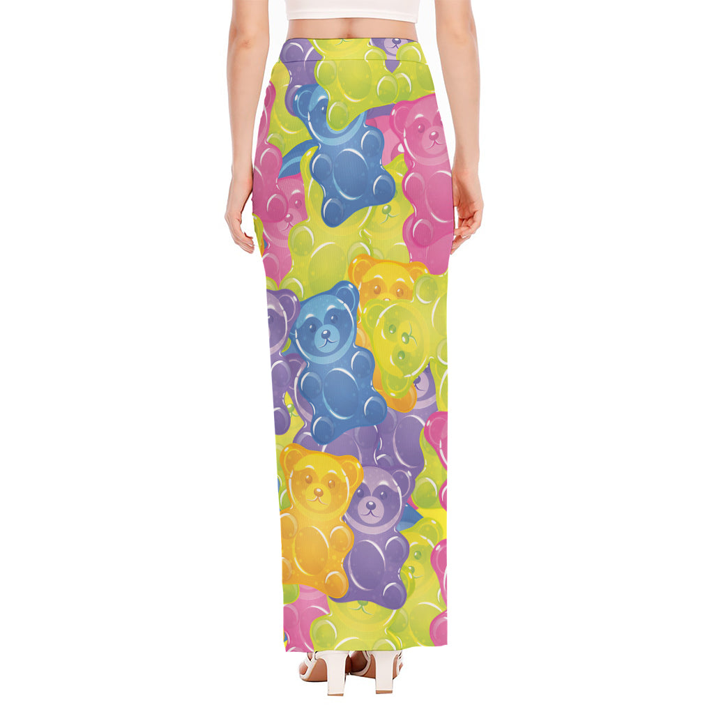 Colorful Gummy Bear Print High Slit Maxi Skirt