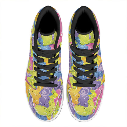 Colorful Gummy Bear Print High Top Leather Sneakers
