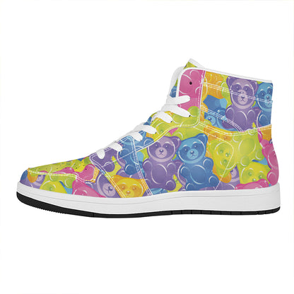Colorful Gummy Bear Print High Top Leather Sneakers