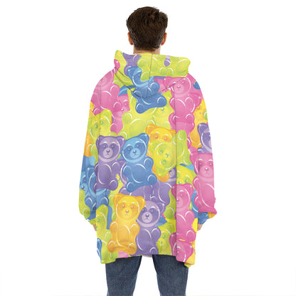 Colorful Gummy Bear Print Hoodie Blanket