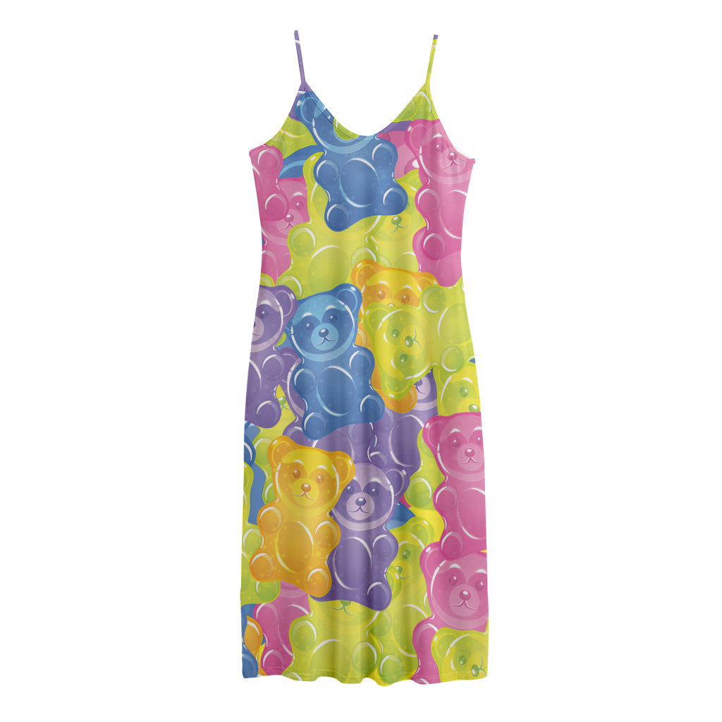 Colorful Gummy Bear Print Jersey Midi Cami Dress