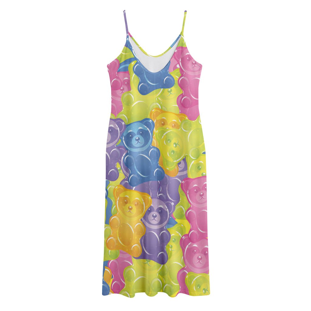 Colorful Gummy Bear Print Jersey Midi Cami Dress