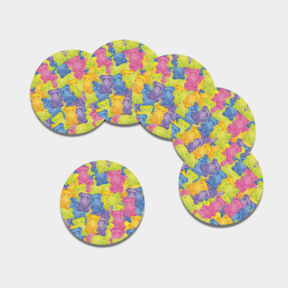Colorful Gummy Bear Print Leather Coaster Set