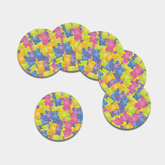 Colorful Gummy Bear Print Leather Coaster Set