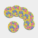 Colorful Gummy Bear Print Leather Coaster Set